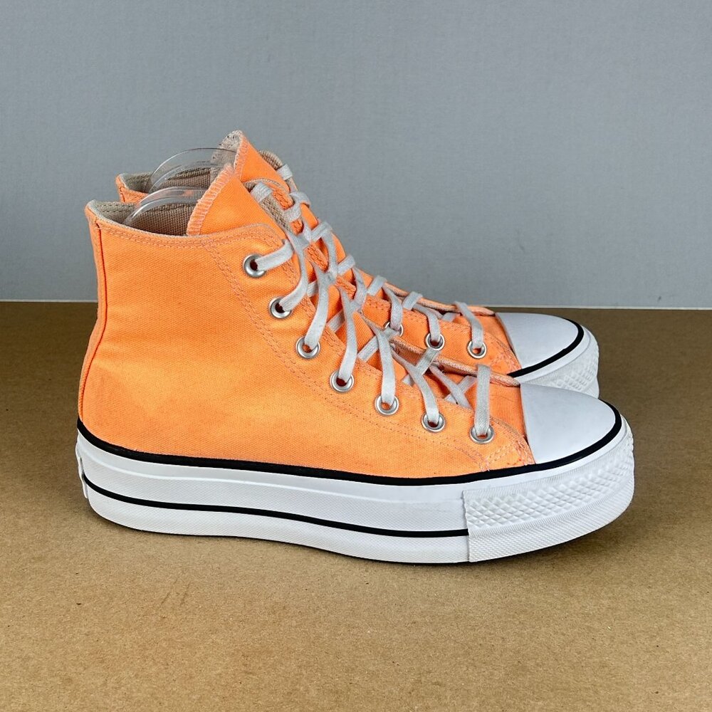 Converse All Star Lift Platform High Top Sneakers Womens 7 Orange White Lace Up - Picture 3 of 10